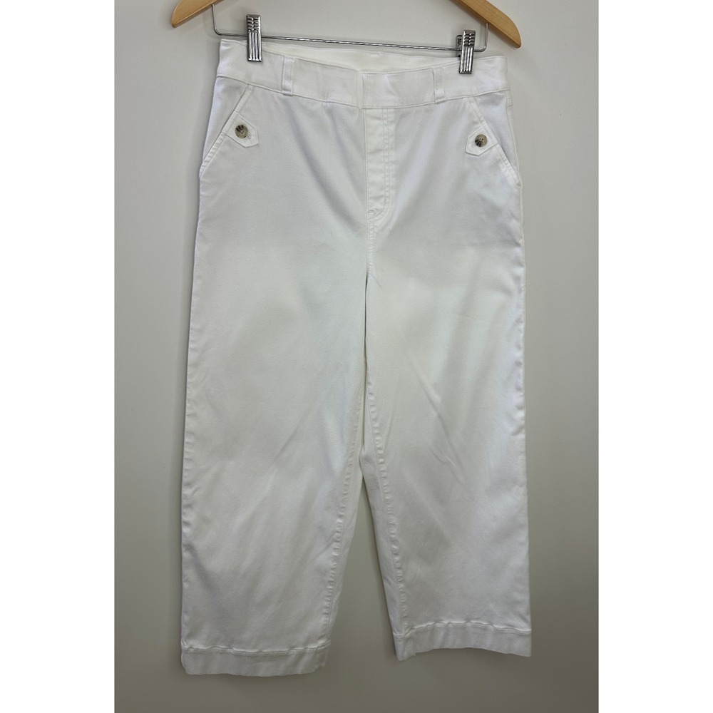 Spanx White High Rise Stretch Twill Cropped Wide Leg Button Pull On Pant Large - Picture 13 of 13